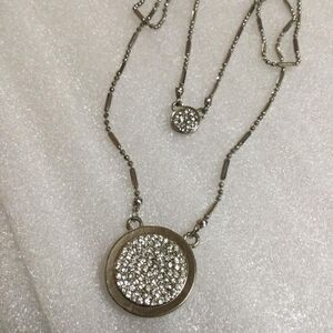 Silver Rhinestone Pavé Double Pendant Necklace